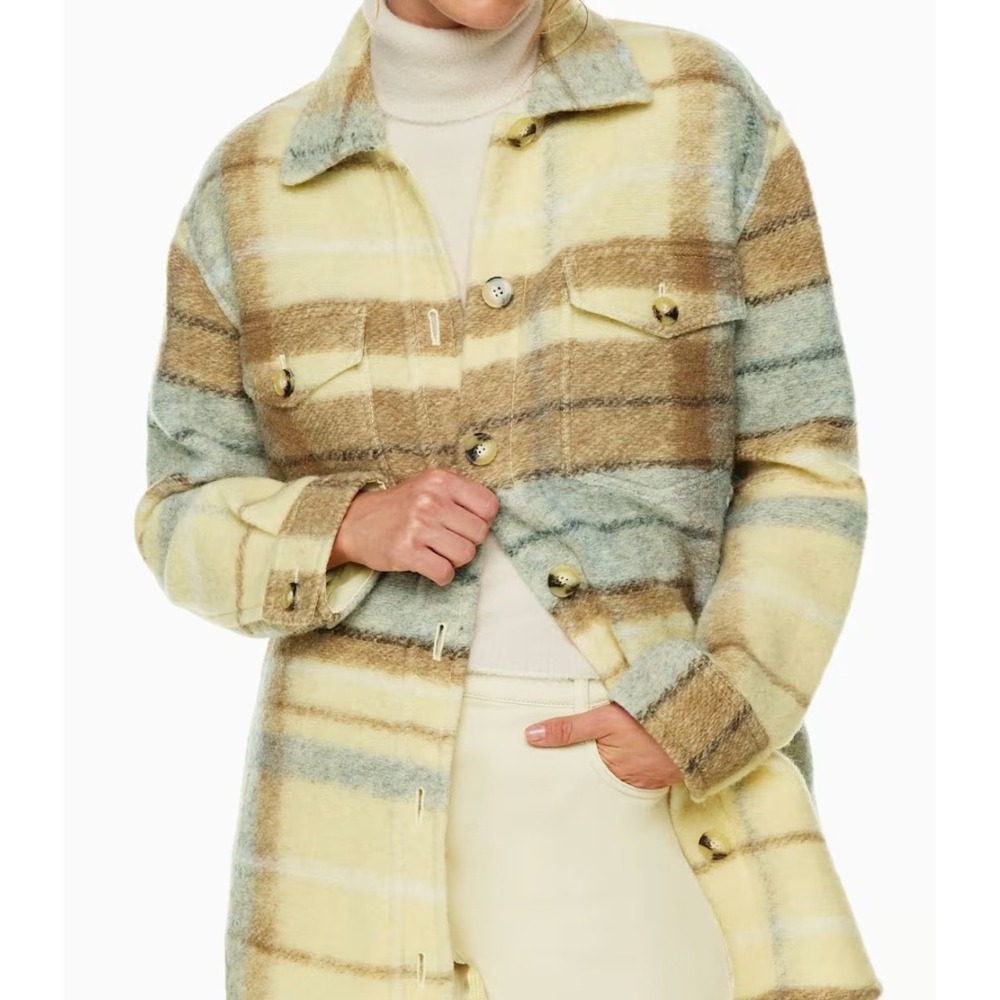 $228 Aritzia The Ganna Shirt Jacket Womens Small Yellow Plaid Excellent Shacket
